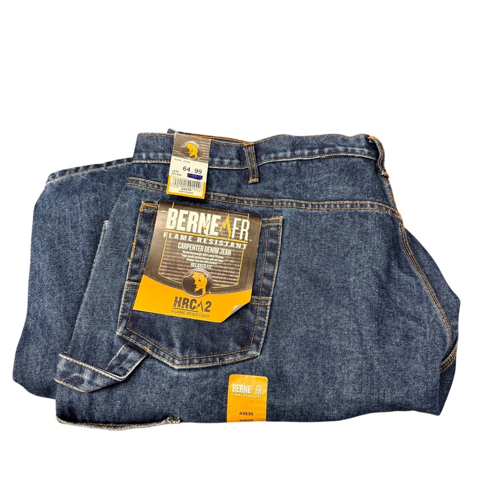 Berne Carpenter Jeans Mens 44x30 (45x29 ACTUAL) Blue Denim Flame Resistant NEW